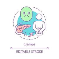 Krämpfe-Konzept-Symbol. durchfall, erbrechen, magenschmerzen idee dünne linienillustration. symptom einer lebensmittelvergiftung. Lebensmittelerkrankungen. Verdauungsstörungen. Vektor isoliert Umrisszeichnung. editierbarer Strich