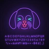 shih tzu niedlicher kawaii neonlichtcharakter. Hund mit lächelnder Schnauze. Tier mit schielenden Augen. lustiges Emoji, Emoticon. leuchtendes Symbol mit Alphabet, Zahlen, Symbolen. vektor isolierte illustration