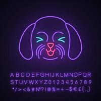 shih tzu söt kawaii neonljus karaktär. hund med leende nosparti. djur med kisande ögon. rolig emoji, uttryckssymbol. glödande ikon med alfabet, siffror, symboler. vektor isolerade illustration