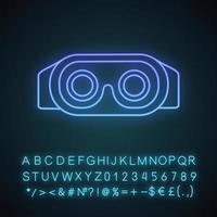 VR-Headset Innenansicht Symbol für Neonlicht. Maskenset für virtuelle Realität. 3D-VR-Brille, Schutzbrille. leuchtendes zeichen mit alphabet, zahlen und symbolen. vektor isolierte illustration