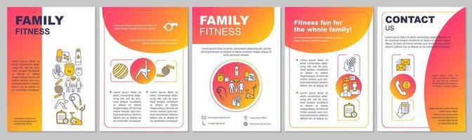 Familien-Fitnesscenter-Broschürenvorlage. Mitgliedschaft im Fitnessstudio. flyer, broschüre, broschürendruckdesign. Sportübungen. trainieren. gesunder Lebensstil. Vektorseitenlayouts für Zeitschriften, Berichte, Poster vektor