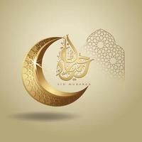 eid mubarak islamisches design halbmond, traditionelle laterne und arabische kalligrafie, vorlage islamischer kunstvoller grußkartenvektor für publikationsveranstaltung vektor