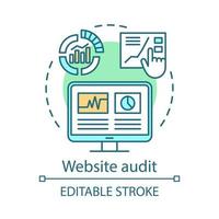 Website-Audit-Konzept-Symbol. seo-analytik-idee dünne linienillustration. digitales Marketing. Suchoptimierungsstrategie. Inhaltsprüfung. Webstatistiken. Vektor isoliert Umrisszeichnung. editierbarer Strich