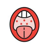 Coronovirus, Angina, Pharyngitis-Symbolvektor. die Mundschleimhaut ist mit roten Papeln bedeckt. weit geöffneter Mund. vektor