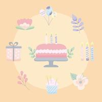 födelsedag inbjudan nio ikoner vektor