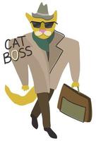 gul katt i kostym med portfölj. bokstäver kattchef. vektor