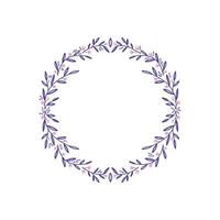 Lavendelfarbe Blumen dekorativer Kranz isoliert auf weißem Hintergrund, runder Rahmen handgezeichnete Doodle-Vektorskizze Kräuterlinie Kunstgrafikdesign für Grußkarten, Einladungen, Hochzeitsdesign vektor