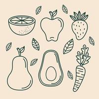 grönsaker och frukter ikoner vektor