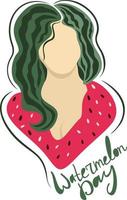 junge Frau mit grünen Haaren und rotem Kleid, das die Wassermelone symbolisiert vektor