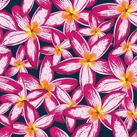 nahtloses muster floral mit frangipani-blüten dunkelblauer abstrakter hintergrund.vektorillustration handgezeichnete linie art.fabric textilmuster druckdesign vektor