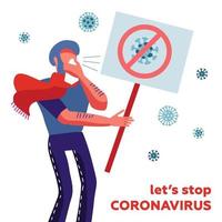 mers-cov - Middle East Respiratory Syndrome Coronavirus, neuartiges Coronavirus 2019-ncov, infizierter Mann, der mit Banner in der Hand in ein Taschentuch niest. Konzept - Stoppen wir Coronavirus vektor