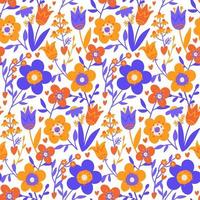 abstrakt blomma grafiska sömlösa mönster. folkkonst textur med handritade dekorativa blommor på vit bakgrund med färgglada doodle platta element. modern, botanik handritad vektor. vektor