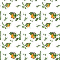 Orangenfrucht Musterdesign Textur mit Blatt vektor