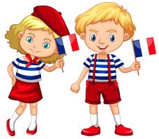 Jungen und Mädchen mit Flagge von Frankreich vektor