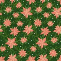 Nahtloses Wiederholungsmuster mit Fichtenzweigen und Weihnachtssternblumen. schöne handgezeichnete flache Vektorillustration. weihnachts- oder neujahrsdesign für verpackung, textil, karte auf grünem hintergrund. vektor