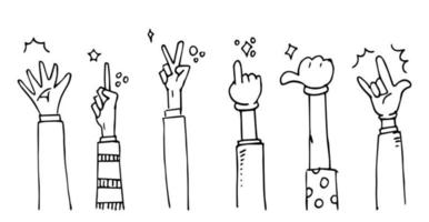doodle händerna upp, händerna klappar. applåder gester. grattis företag. vektor illustration