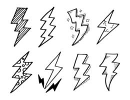 Gekritzelsatz Blitz Strichzeichnungen, Donner, Vektorillustration. vektor