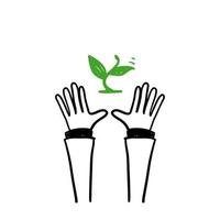 handritad doodle hand och frö växt illustration ikon symbol för att rädda naturen jorden vektor