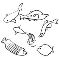 doodle fisk samling vektor med handritad tecknad stil