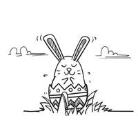 handritad doodle kanin och påskägg på gräs illustration vektor isolerade
