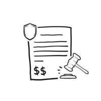 handritad doodle klubba och dokument symbol för straff ikon, ekonomisk förverkande, tilläggsavgift. isolerade bakgrund vektor