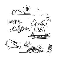 handritad doodle glad påsk samling illustration vektor