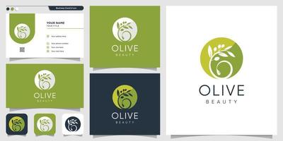 Oliven-Logo und Visitenkarten-Design-Vorlage, Marke, Beauty, Spa, Kosmetik, Premium-Vektor vektor