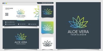 Aloe-Vera-Logo mit Linienkunststil und Designvorlage für Visitenkarten Spa, Salon, Schönheit, Premium-Vektor vektor