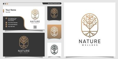 Naturlogo mit goldener Luxuslinie Kunststil und Visitenkartendesign, Baum, Gold, Premium-Vektor vektor