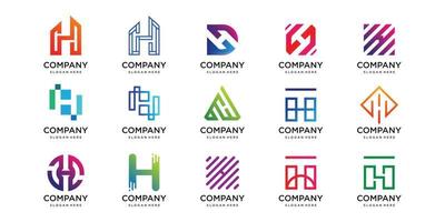 satz logo mit designsammlung des buchstaben h, technologie, luxus, haus, gebäude, geometrie, erstklassiger vektor