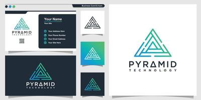 dreieck-logo mit technologie-linienkunst-pyramiden-stil und visitenkarten-design-vorlage premium-vektor vektor