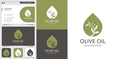 olivolja logotyp och visitkort designmall, varumärke, olja, skönhet, grön, ikon, hälsa, premium vektor