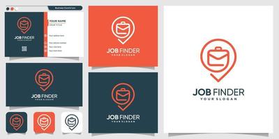 Logo für die Jobsuche mit Linienkunststil und Visitenkarten-Designvorlage, Jobfinder, Pin, Standort-Premium-Vektor vektor