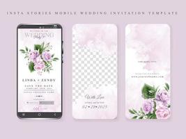 elegante mobile vorlage für hochzeitseinladungsgeschichten vektor