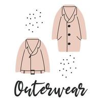 ytterkläder . kvinnors ytterkläder. damrock och jacka. vårkläder. vektor illustration i doodle stil.