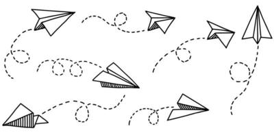 Satz von Doodle-Papierflieger-Symbol. handgezeichnetes Papierflugzeug. Vektor-Illustration. vektor