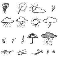 Sammlung von handgezeichneten Doodle-Wettersymbolen isoliert auf weißem Hintergrund. vektor