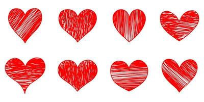 uppsättning doodle hjärtan isolerad på vit bakgrund. handritad av ikon kärlek. vektor illustration.