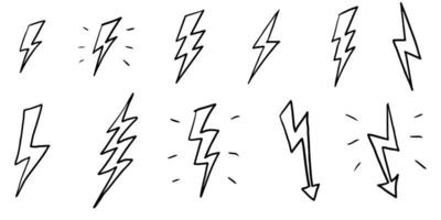uppsättning handritade vektor doodle elektriska blixtsymbol skiss illustrationer. vektor illustration.