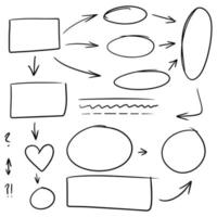 Gekritzellinien, Pfeile, Kreise und Kurven vector.hand gezeichnete Gestaltungselemente lokalisiert auf weißem Hintergrund für Infografik. Vektor-Illustration. vektor