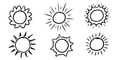 uppsättning doodle solen. designelement. vektor illustration.