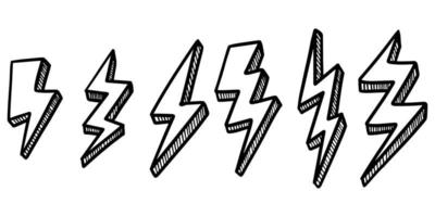 satz von handgezeichneten vektorgekritzel elektrische blitzsymbol skizzenillustrationen. Vektor-Illustration. vektor