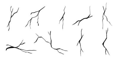 uppsättning handritade sprickor isolerad på vit bakgrund. vektor illustration