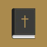 Bibel-flaches Design-Vektor-Symbol. Buch mit christlichem Kreuz
