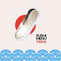 Sushi-meny på affisch med havsbakgrund vektor