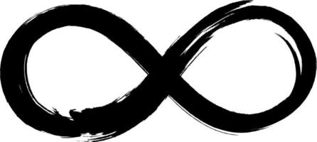 Grunge-Unendlichkeitssymbol. handbemalt mit schwarzer Farbe. Grunge-Pinselstrich. Ikone der modernen Ewigkeit. Grafikdesign-Element. unendliche Möglichkeiten, endloser Prozess. vektor