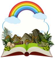 Storybook med berg och regnbåge vektor