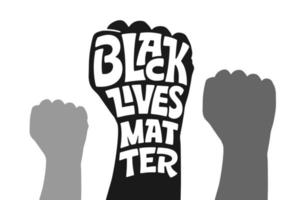 vektormonochrome illustration mit typografie der schwarzen lebensmaterie auf weißem hintergrund. Schriftzug in Form einer Faust. Protestbanner über die Menschenrechte von Schwarzen in uns Amerika. vektor