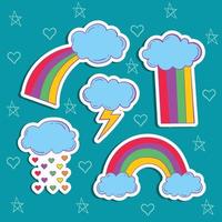 Premium-Vektor der Regenbogenwolkenaufklebersammlung vektor