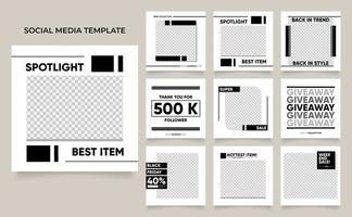 vollständig editierbare Social-Media-Vorlagen-Banner-Modeverkaufsanzeigen in weiß-schwarzer Farbe vektor
